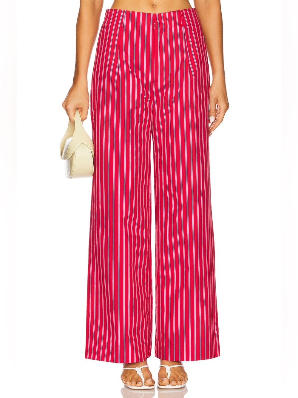 Line & Dot Claudine Red and White Vertical-Stripe Wide Leg Pants
